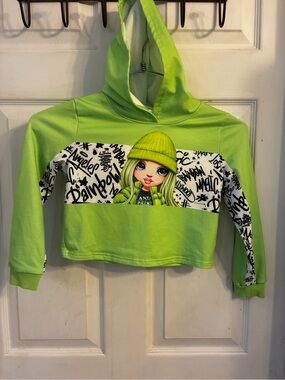 Pat Pat Lime Green Cropped Hoodie with Graphic Panel